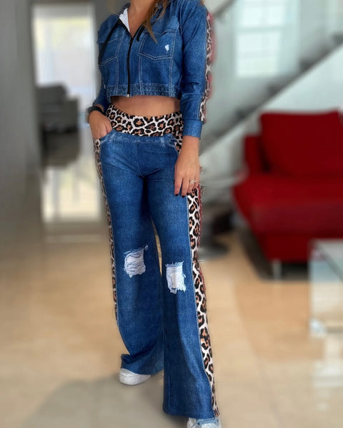 Denim Leopard Comfy Set