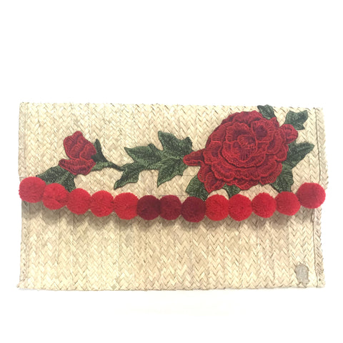 Roses Pompom Red Clutch
