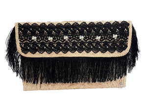 Fringes Black Clutch