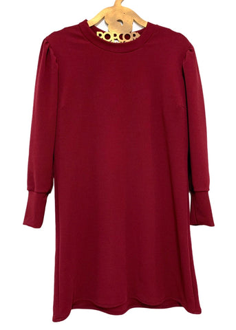 Wine Puff Sleeve Dress